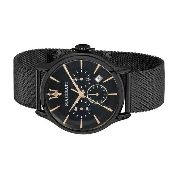 Maserati Epoca Men's R8873618006 Quartz Steel Watch Black Dial Black Strap 42mm