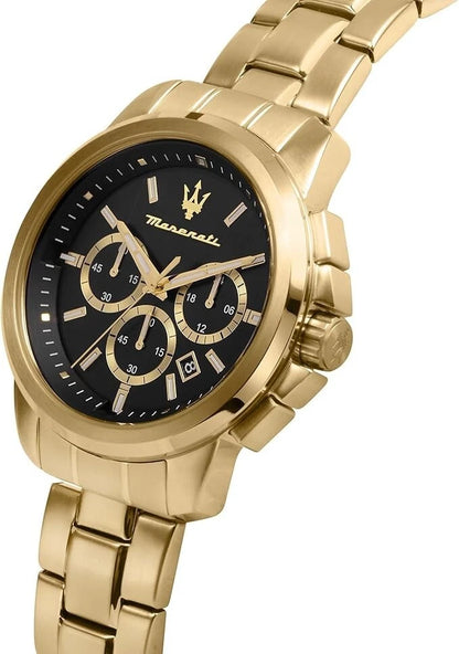 Maserati Successo Mens Analog Quartz Watch R8873621013 Gold Stainless Steel 44mm