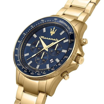Maserati Sfida Analog Blue Dial Men's Watch R8873640008 Quartz 44mm Gold Band