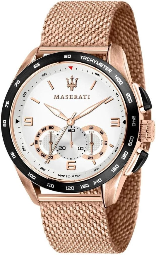 Maserati Traguardo Men's R8873612011 Quartz Rose Gold Milanese Mesh Watch 45mm