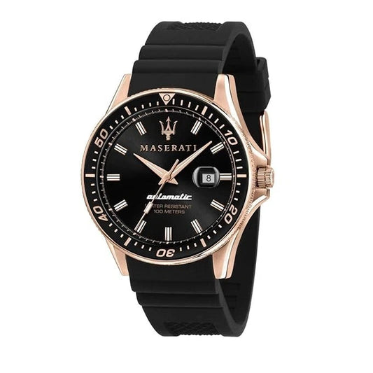 Maserati Men's Analog Black Dial Silicone Strap Steel Watch R8821140001 44mm