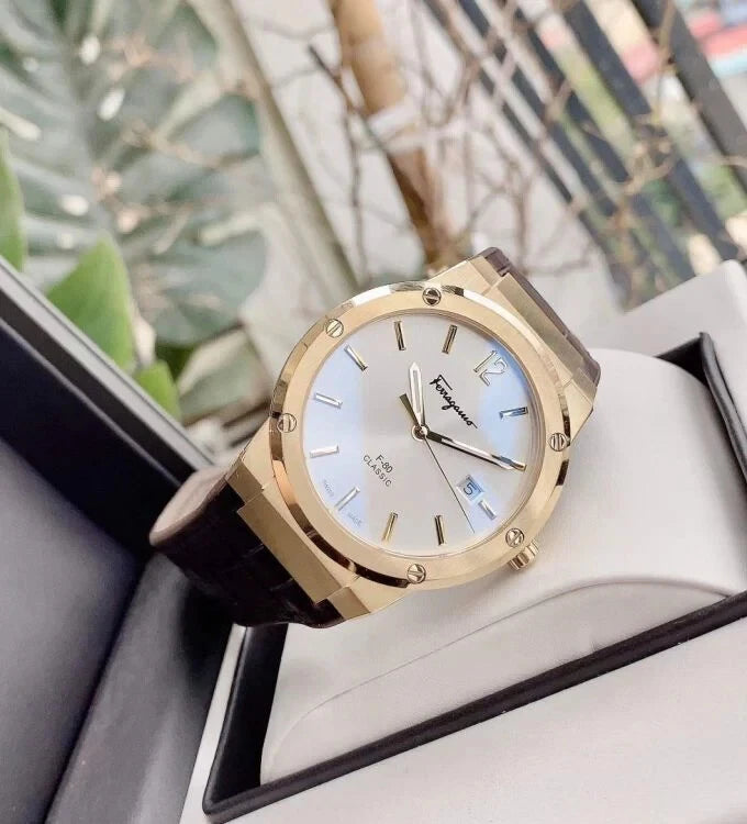 Ferragamo SFDT00419 F-80 Classic Men's Quartz Watch Steel Gold/White 42mm