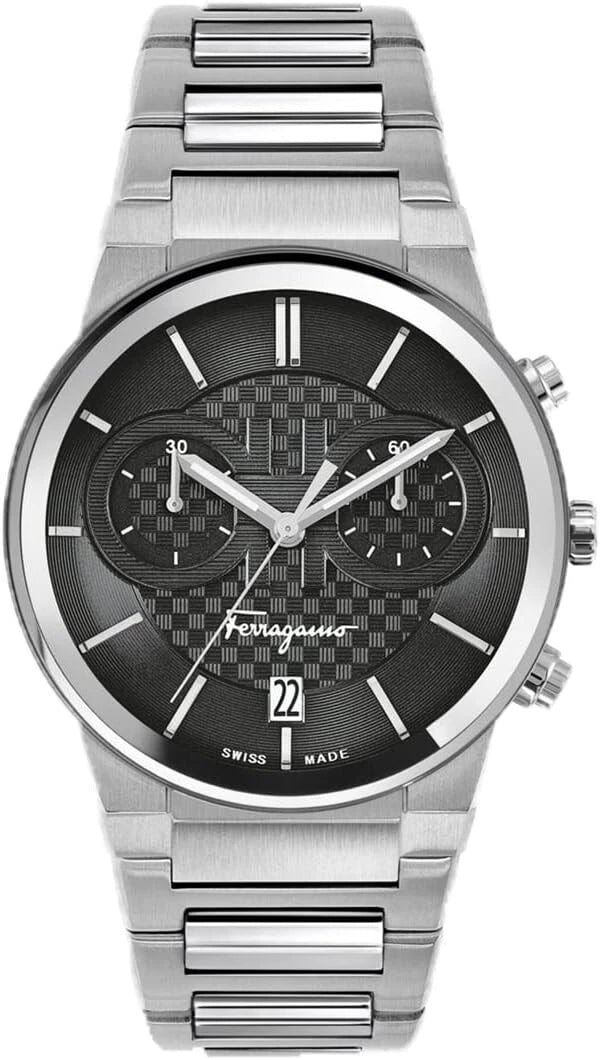 Ferragamo Chronograph Quartz SFME00321 Men's Watch Silver Steel Black Dial 42mm