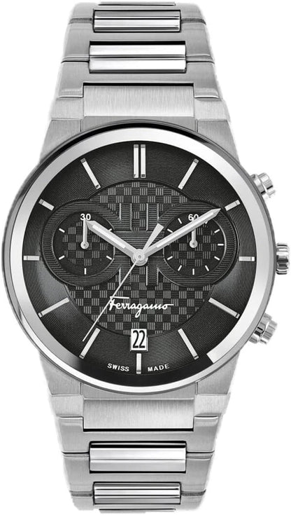 Ferragamo Chronograph Quartz SFME00321 Men's Watch Silver Steel Black Dial 42mm