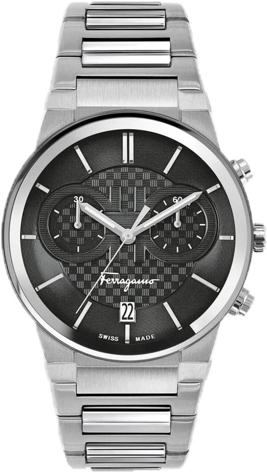 Ferragamo Chronograph Quartz SFME00321 Men's Watch Silver Steel Black Dial 42mm