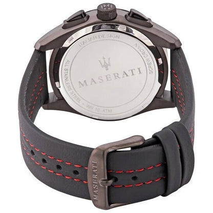 Maserati Men's Traguardo Quartz Watch R8871612023 Leather Strap 45mm Black Dial