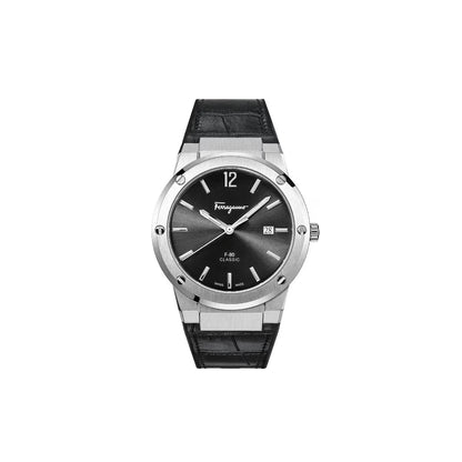 Ferragamo SFDT00219 F-80 Slim Men's Quartz Watch Stainless Steel Black Dial 42mm