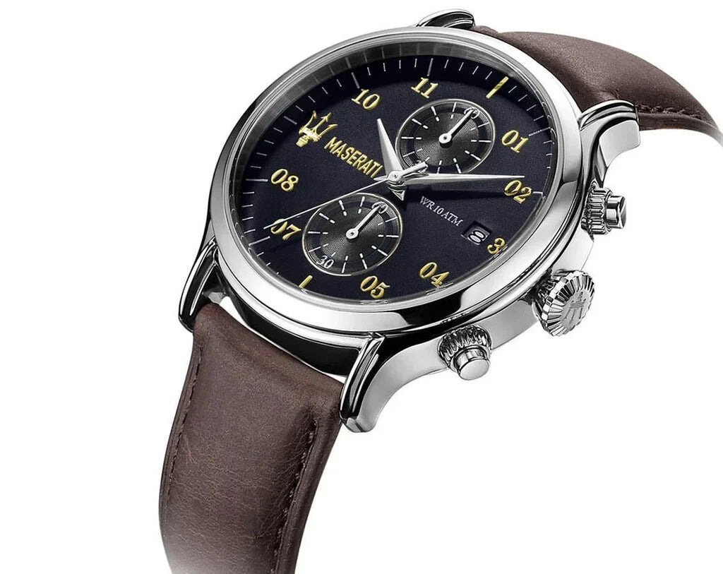 Maserati Epoca R8871618001 Men's Chronograph Black Dial Leather Strap 42mm Watch