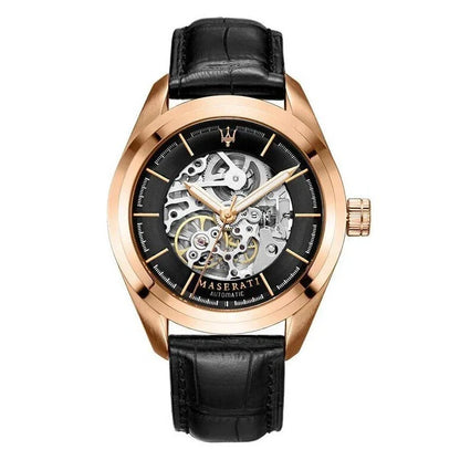 Maserati R8821112001 Traguardo Men's Automatic Skeleton Dial Leather Strap 45mm