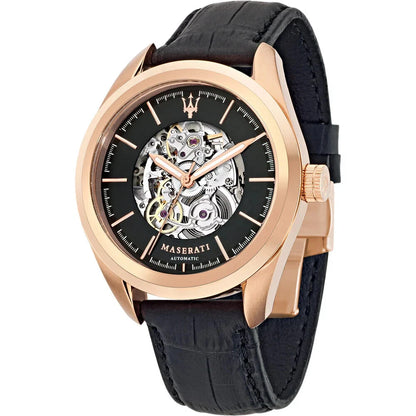 Maserati R8821112001 Traguardo Men's Automatic Skeleton Dial Leather Strap 45mm