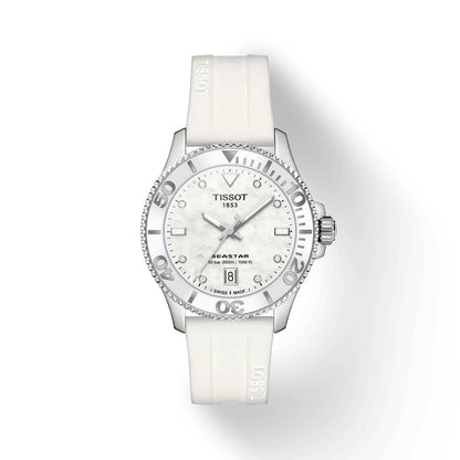 Tissot Seastar 1000 36mm MOP Dial White Rubber Quartz Watch T120.210.17.116.00