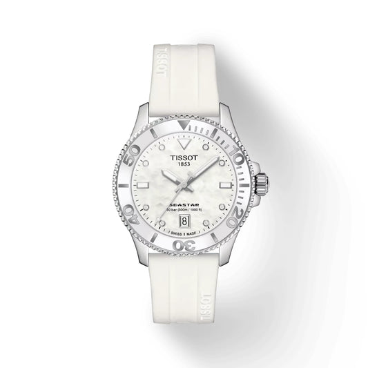 Tissot Seastar 1000 36mm MOP Dial White Rubber Quartz Watch T120.210.17.116.00