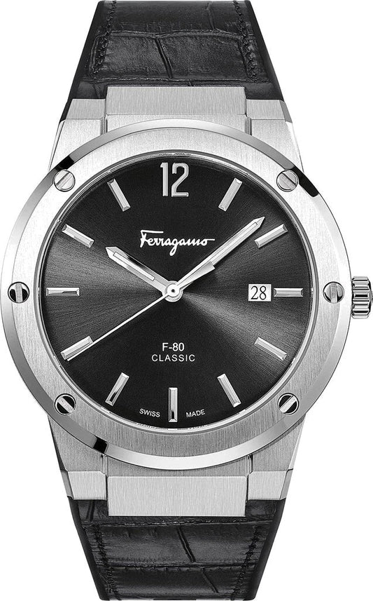 Ferragamo SFDT00219 F-80 Slim Men's Quartz Watch Stainless Steel Black Dial 42mm