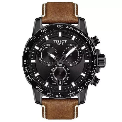 Tissot Supersport Chrono Black Dial Brown Leather Mens Watch T1256173605101