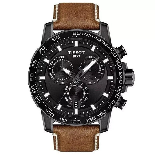 Tissot Supersport Chrono Black Dial Brown Leather Mens Watch T1256173605101