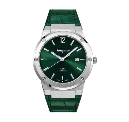 Ferragamo SFDT00119 F-80 Classic Men's Quartz Watch Steel Green Dial 42mm