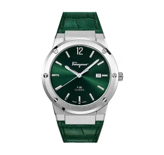 Ferragamo SFDT00119 F-80 Classic Men's Quartz Watch Steel Green Dial 42mm