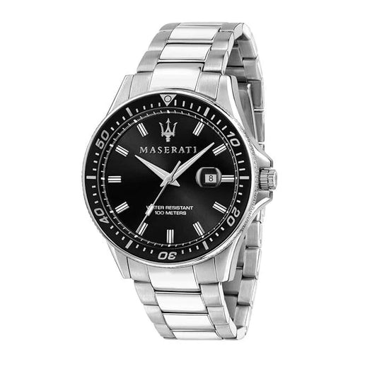 Maserati Men's R8873640002 Stainless Steel Analog Black Dial Quartz Watch 44mm