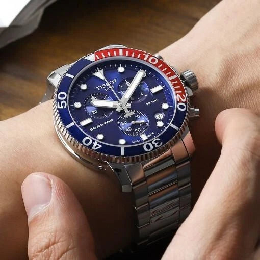 Tissot Seastar Chronograph Quartz Pepsi Blue Dial Men Watch T120.417.11.041.03