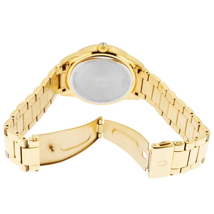 Bulova Women's Multi Function Gold Dial Gold Steel Strap Watch 97N102 36mm Dial