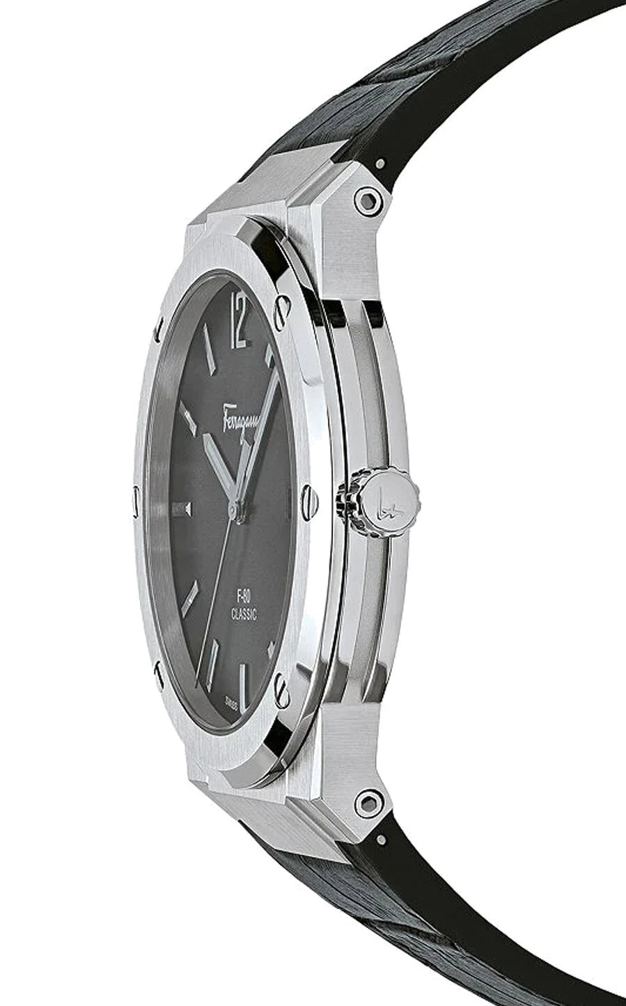 Ferragamo SFDT00219 F-80 Slim Men's Quartz Watch Stainless Steel Black Dial 42mm