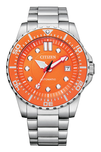 Citizen Automatic Orange Dial Stainless Steel Mesh Men’s Watch NJ0128-80X