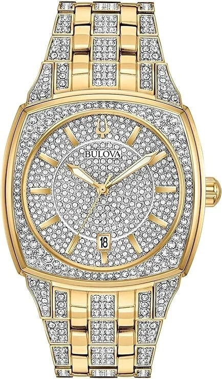 Bulova Men's Crystal Phantom 3-Hand Date Quartz Watch Pave Crystal Dial 40mm