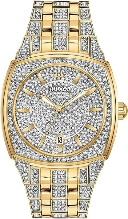 Bulova Men's Crystal Phantom 3-Hand Date Quartz Watch Pave Crystal Dial 40mm