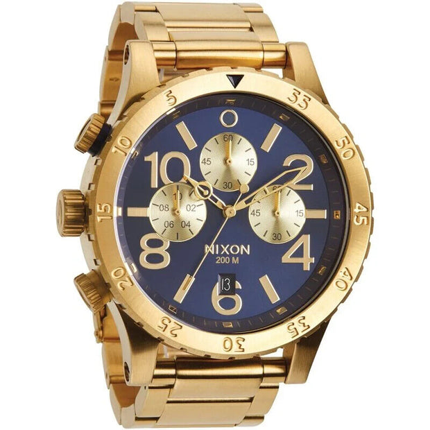 Nixon 48-20 Chrono Gold PVD Mens Watch A486-1922 Blue Dial48mm