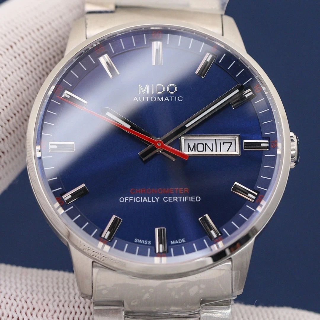 Mido Commander Chronometer Auto Blue Dial Steel Day-Date COSC 42mm NEW Full Set