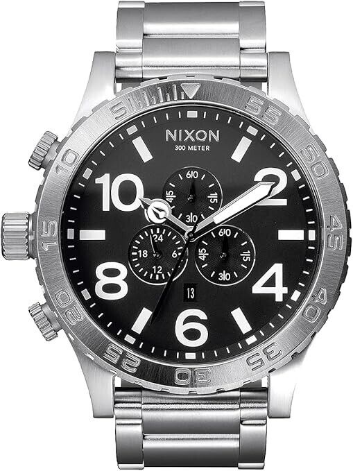 Nixon Chrono A083-000 Mens Analogue Quartz Watch Stainless Steel Black Dial 51mm