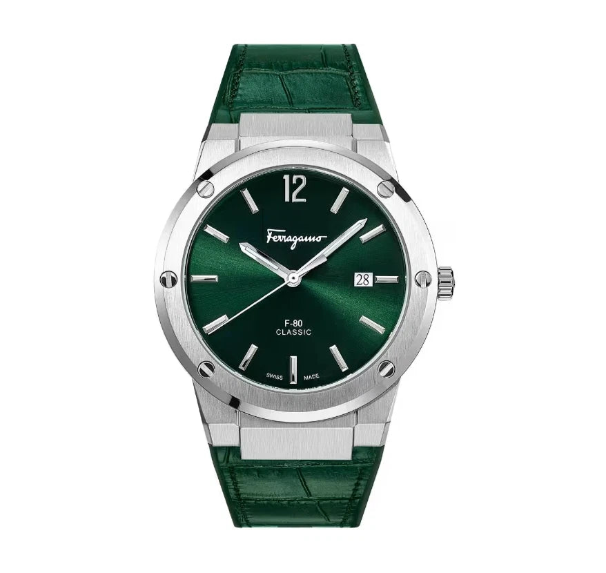 Ferragamo SFDT00119 F-80 Classic Men's Quartz Watch Steel Green Dial 42mm