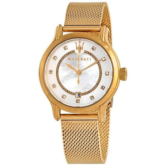 Maserati Epoca Quartz Gold Mother of Pearl Ladies Watch R8853118502 White Dial