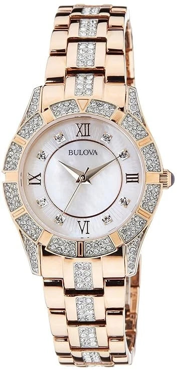 Bulova Women's Crystal Collection Analog Mother of Pearl Dial Watch 98L197 32mm