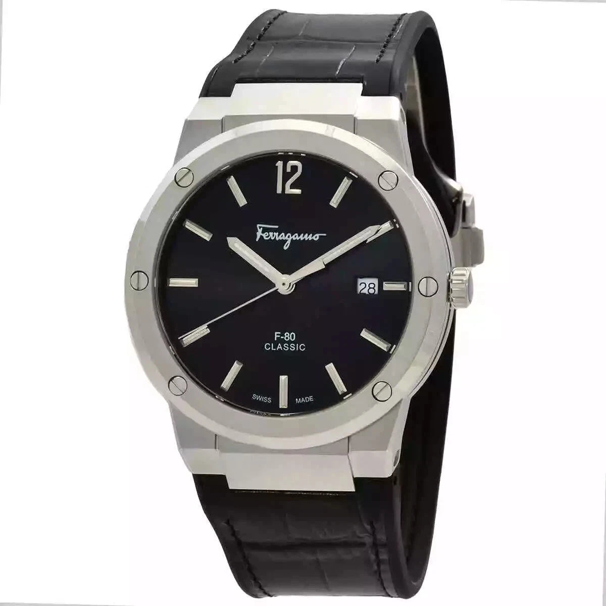 Ferragamo SFDT00219 F-80 Slim Men's Quartz Watch Stainless Steel Black Dial 42mm
