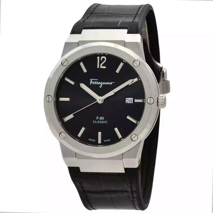 Ferragamo SFDT00219 F-80 Slim Men's Quartz Watch Stainless Steel Black Dial 42mm