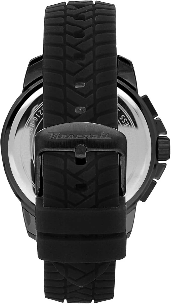 Maserati Successo Men R8871621011 Stainless Steel Silicone Strap Black Dial 44mm
