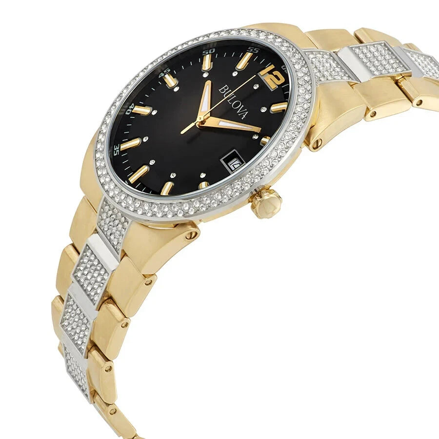 Bulova Men's Chronograph Crystal Black Bi-level Sunray Dial Watch 98B235 43mm