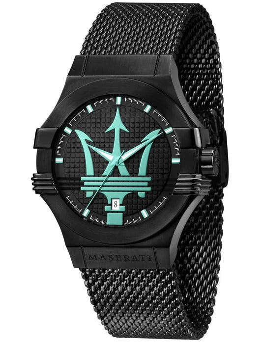 Maserati Potenza Men's R8853144002 Quartz Steel Watch Black Dial Mesh Strap 44mm
