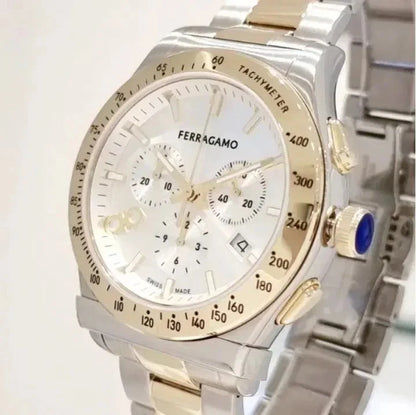 Salvatore Ferragamo 1927 SFKZ00523 Chrono Silver Dial Two Tone Steel Strap