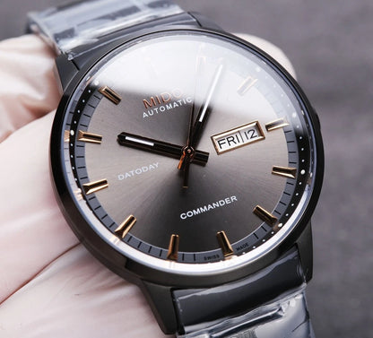 Mido Commander Datoday Auto 42mm Grey Dial PVD Day-Date NEW Full Set 80h