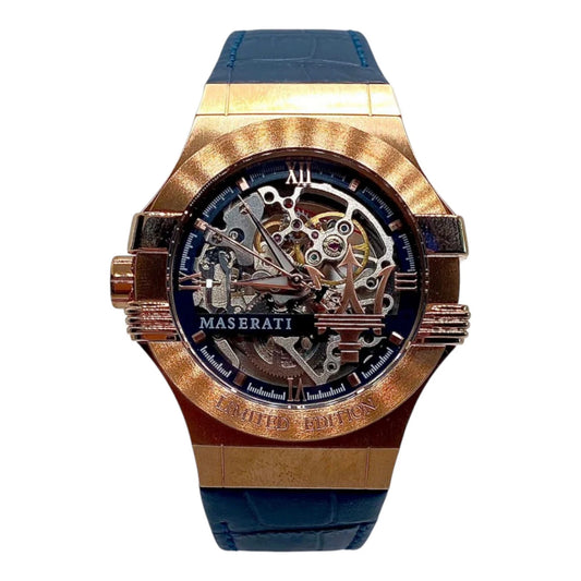 Maserati Men's Automatic Skeleton Dial Blue Leather Strap Watch - R8821108022