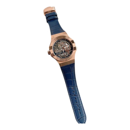 Maserati Men's Automatic Skeleton Dial Blue Leather Strap Watch - R8821108022