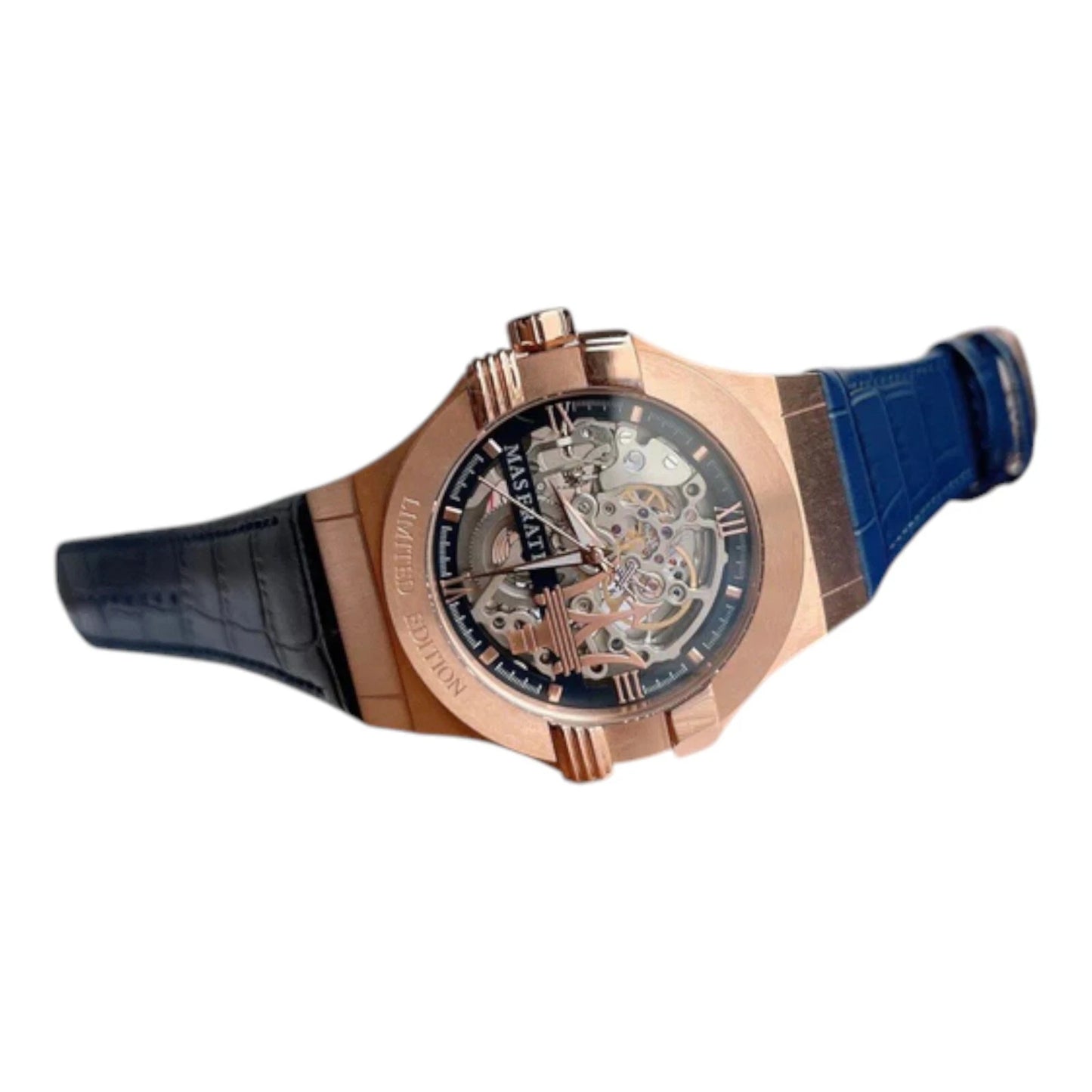 Maserati Men's Automatic Skeleton Dial Blue Leather Strap Watch - R8821108022