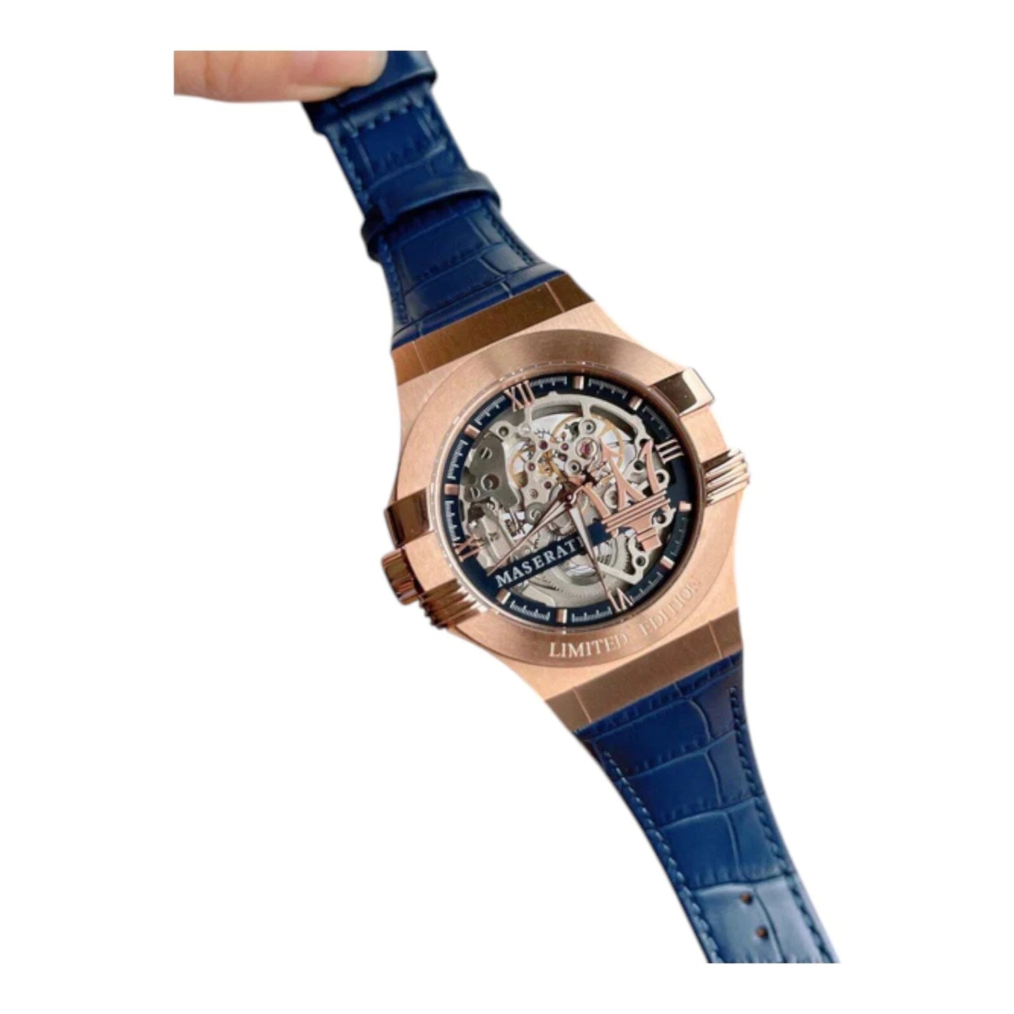 Maserati Men's Automatic Skeleton Dial Blue Leather Strap Watch - R8821108022