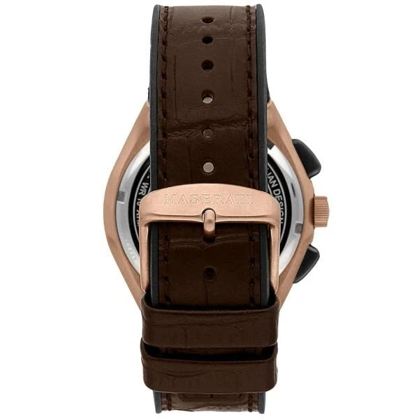 Maserati Triconic Men Quartz Stopwatch Watch R8871639003 Brown Rubber Strap 43mm