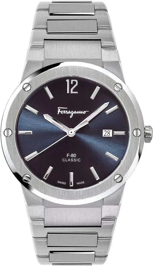 Ferragamo SFDT00239 F-80 Classic Men's Watch Black Silver Stainless Steel 42mm