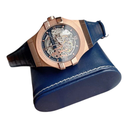 Maserati Men's Automatic Skeleton Dial Blue Leather Strap Watch - R8821108022