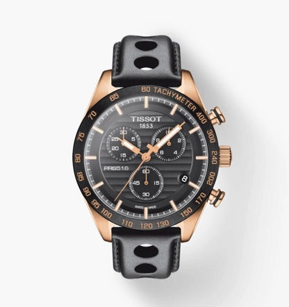Tissot PRS 516 Chronograph Black Dial Rose Gold PVD Watch T100.417.36.051.00