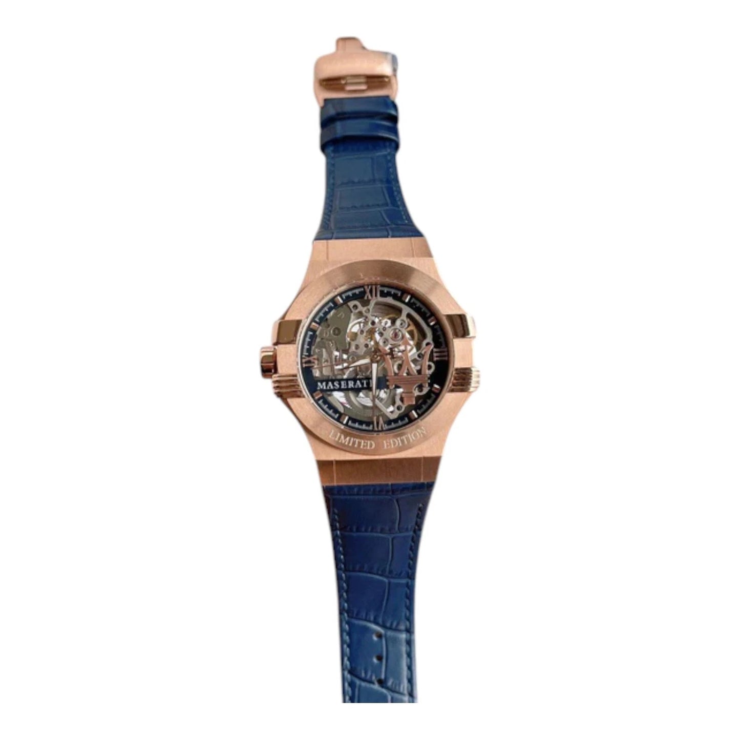 Maserati Men's Automatic Skeleton Dial Blue Leather Strap Watch - R8821108022